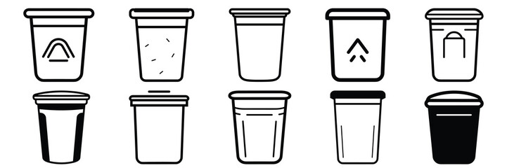 Garbage trashcan silhouettes set, large pack of vector silhouette design, isolated white background