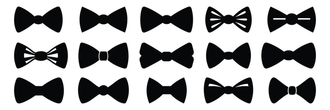 Bow tie silhouettes set, large pack of vector silhouette design, isolated white background