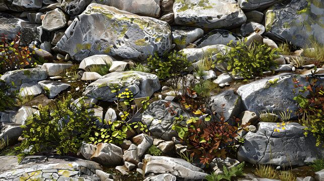 Rocks With Plants Sprouting