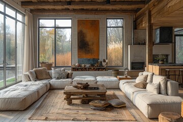 Chic and cozy modern farmhouse living room interior in a private residence