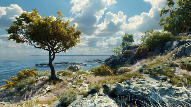 Tree Painting on Rocky Shore