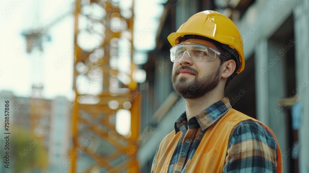Poster architect caucasian man working with colleagues mixed race in the construction site. architecture en