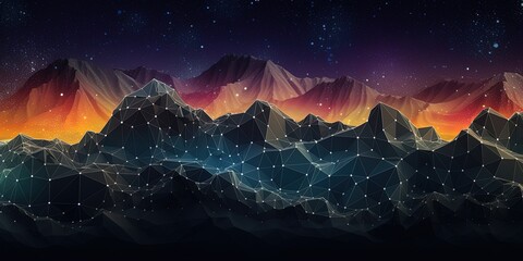 Big data, abstract mountain range made from hexagonal shapes, data mining and management concept
