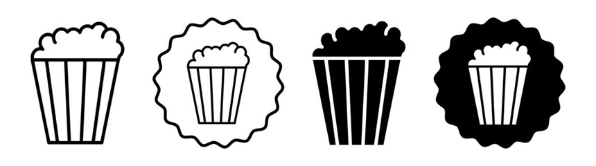 Popcorn set in black and white color. Popcorn simple flat icon vector