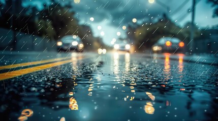 puddle rain road - obrazy, fototapety, plakaty