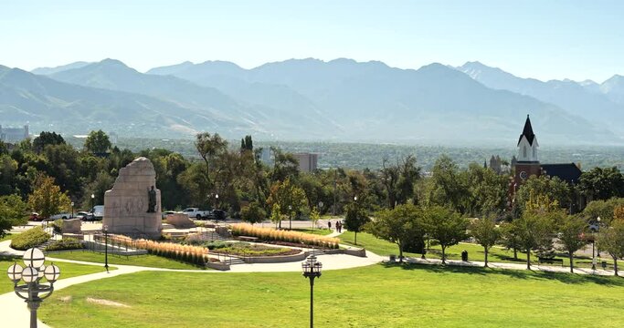 Scenic view of the Wasatch Mountain range and  Salt Lake City Utah from the State Capitol building