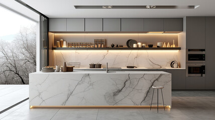 Minimalist marble designs adding a touch of sophistication to single-user kitchen shelves