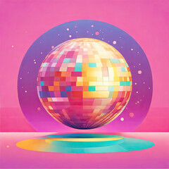 Illustration of colorful disco ball.