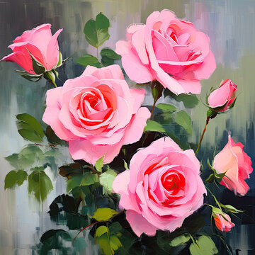 Oil painting with flower rose.