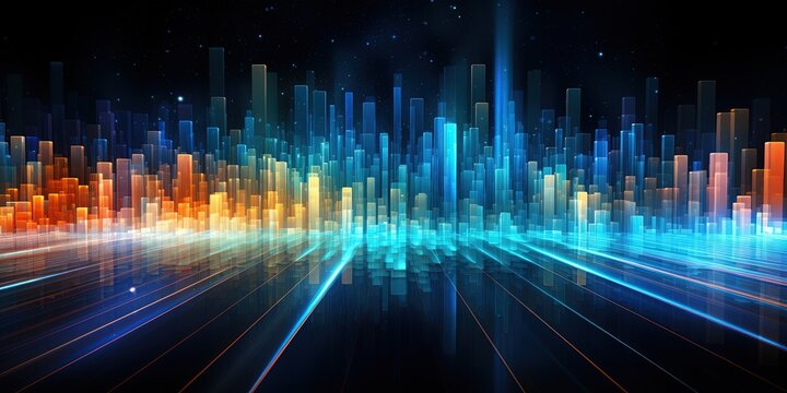 Abstract visualization of data flowing in tunnel shape, information processing and analytics concept in wide web background