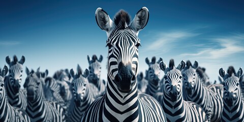 Standing out from the crowd concept with Zebra in heard of horses - Powered by Adobe