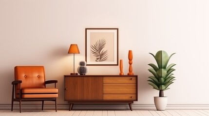Modern Retro Composition Of Living room with wooden vitrin