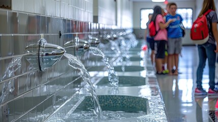 quench school water fountain - obrazy, fototapety, plakaty