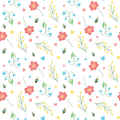 cute spring seamless vector pattern with flowers