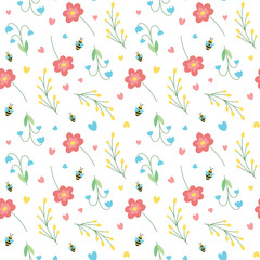 cute spring seamless vector pattern with flowers