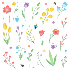 set of cute and simple spring flowers