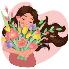 Beautiful girl with cute spring bouquet vector
