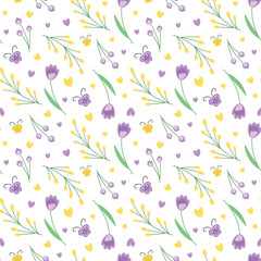 cute spring seamless vector pattern with flowers