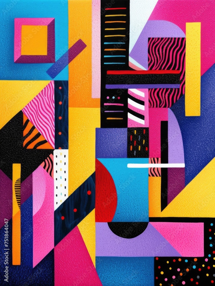 Poster a colorful abstract painting with geometric shapes. generative ai.