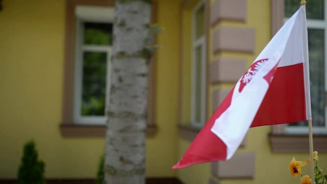 Polish flag fluttering in wind