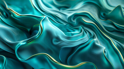Abstract background showcasing vibrant waves of liquid turquoise amidst folds of lush velvet.