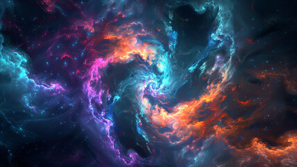 Hypnotic neon tendrils swirling in a cosmic dance of abstract fractals and space