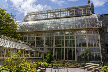 Beautiful greenhouse in National Botanic Gardens, Dublin, Ireland.  Large area with naturalist...