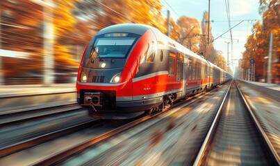 Fototapeta premium Picturesque rural countryside. A speeding high-speed train