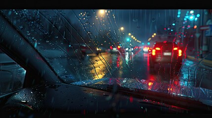 puddles driving in rain - obrazy, fototapety, plakaty