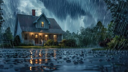 cozy rain storm home - obrazy, fototapety, plakaty