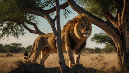 A lion standing in the forest-