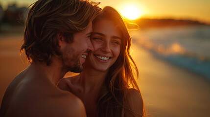 Joyful moments of love and laughter captured in golden sunset light
