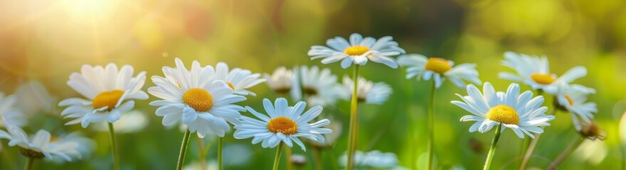 white daisies sitting in a field with green background Generative AI - obrazy, fototapety, plakaty