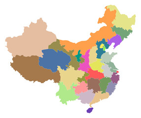 China map. Map of China in administrative provinces in multicolor