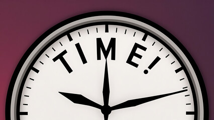word “TIME!”  written at the top of the clock face - obrazy, fototapety, plakaty