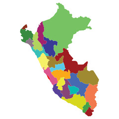 Peru map. Map of Peru in administrative provinces in multicolor