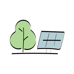 eco doodle. black lines. colored. icons. doodle icons. electricity. protection of nature. energy. without harming nature.