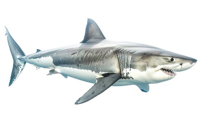Obraz premium A great white shark isolated on a white background