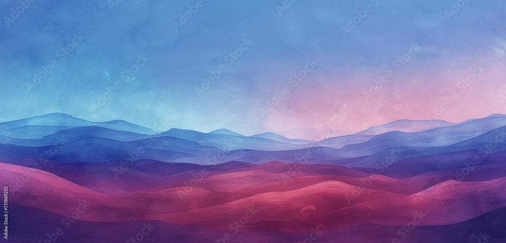 Wall mural digital watercolor artwork of a desert with fine burgundy sands under a soft cobalt blue dusk sky - Wall murals
