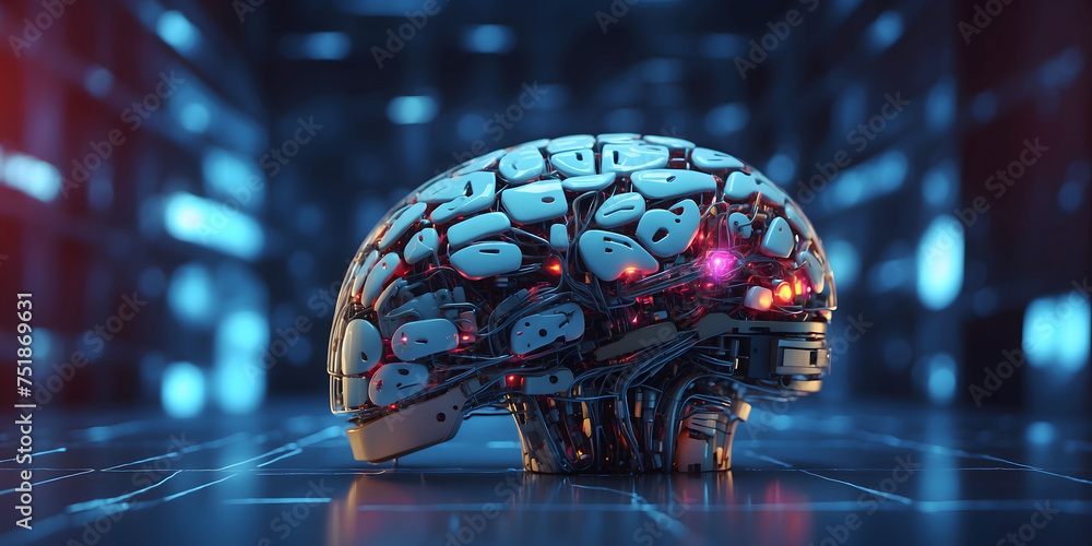 Aufkleber artificial intelligence brain in factory lab for futuristic research, technology innovation and mach