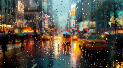 Papier Peint photo autocollant TAXI de new york downpour new york rain