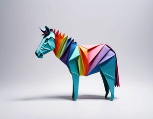 Origami zebra made of colored paper. Three-dimensional figurine