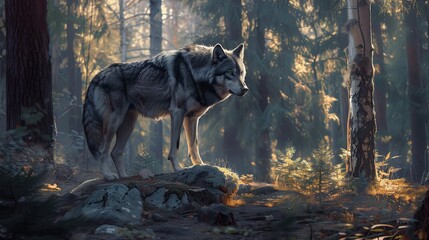 Photo shot of a wolf in a forest