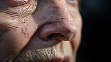 Close-up of the face of a volunteer participating in the rehabilitation of disabled veterans - obrazy, fototapety, plakaty