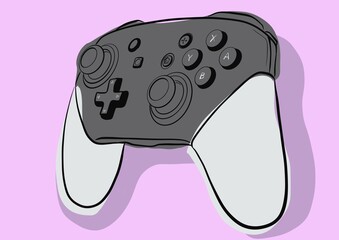 Video game controller, handmade illustration of a video game controller, handmade drawing.