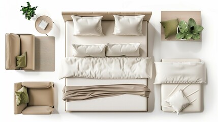 elegant bed furniture on top view for architecture use. florplan concept