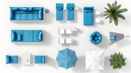pool exterior furniture on top view for architecture use. florplan concept