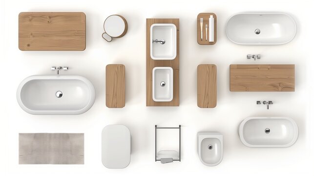 bathroom furniture on top view for architecture use. florplan concept