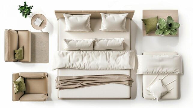 elegant bed furniture on top view for architecture use. florplan concept