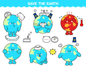 6 kinds of earth cartoon characters